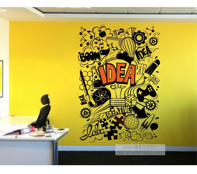 大型企业文化墙办公室创意idea涂鸦墙贴...