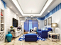 长方形客厅蓝色布艺沙发装修效果图片大全2015图片 #客厅#