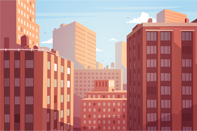 城市楼群风景插画