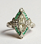 French 1930's art deco diamond and emerald ring