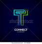 Letter T logotype green and blue color,Technology and digital abstract dot connection vector logo