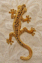 Bead-embroidered Gecko in Goldwork