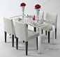 欧式奢华钢化玻璃象牙白餐桌椅组合实木椅子 3d模型