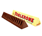 Toblerone——瑞士三角巧克力：瑞士三角牌巧克力(Toblerone)是瑞士卡夫食品公司生产的巧克力条。中文名字源於其特有的三角造型，象徵瑞士阿尔卑斯山的马特洪峰。同时其黄色三稜柱的包装和经常在免税店**的形象深入民心。 1907年，瑞士三角牌巧克力刚被发明时，是一种独一无二的、含有牛轧糖、杏仁和蜂蜜的牛奶巧克力。1970年後，多种口味的巧克力，如黑巧克力、白巧克力、雪峰巧克力(顶端为白巧克力)，OneByOne(独立包装的巧克力)等相继问世。TOBLERONE三角系列已经行销世界100多个国家，有