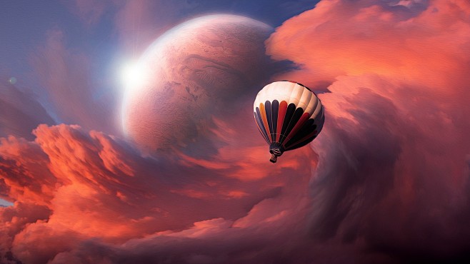 云外空星球的旅程太阳光热气球的天空/ 1...