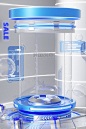 蓝色简约科技感3D立体商品展示柜玻璃柜电商场景图片_潮国创意