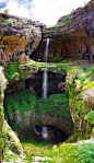 The Baatara Gorge Waterfall, or “Three Bridge Chasm,” in Tannourine, Lebanon