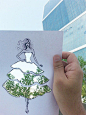 一名建筑师兼时尚插画家Shamekh Bluwi利用一张纸、一支笔、一把剪刀和地球，创造出一些我看过最特别的艺术~！好美~好有创意~！