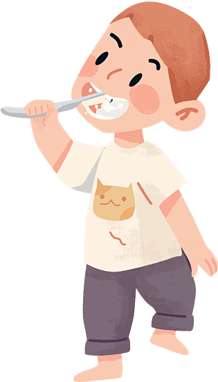 扁平可爱风格亲子生活插画-刷牙的小男孩