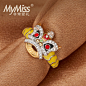 Mymiss 2017新年礼物 狮子戒指女 925银镀铂指环 名族风时尚饰品