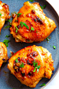 Baked chicken thighs recipe, ready to serve.