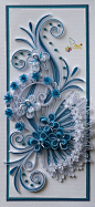 Quilling card卷纸纸艺的蓝色系花朵，色调不错。