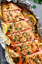 Honey Garlic Butter Salmon In Foil in under 20 minutes, then broiled (or grilled) for that extra golden, crispy and caramelised finish! So simple and only 4 main ingredients, with no mess to clean up! | cafedelites.com: