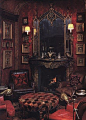 THIS!!!!!!"         Amazing dark & red living room / parlour designed by Renzo Mongiardino - gothic & gorgeous: 