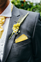 we ❤ this!  moncheribridals.com  #groomsuits #boutonnieres #grayandyellowwedding: