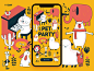 11 Day-pet party music dog duck lion mouse cat bear sheep elephant pet splash screen app illustration