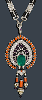 An Art Deco diamond, smaragd, onyx and coral necklace, France, circa 1925.: 