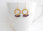 Summer SALE - Gold loop earrings, Gold garnet earrings, January birthstone : ☼☼☼ Summer SALE 20% off - Use coupon code SUMMER20 ☼☼☼  Gold loop earrings, with small garnet beads dangling below, hangs from gold plated ear wires. Simple and beautiful earring