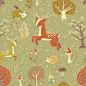 Forest Magic Seamless Patterns : A set of detailed vector seamless patterns with wild animals, forest and nature. Vector, drawn in Adobe Illustrator, scalable to any size. Can be used for print, wrapping, textile and fabric, as a background for a web-site