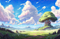 General 2000x1333 Uomi AI art illustration landscape clouds mountains spring grass sky flowers artwork