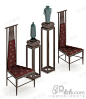 中式复古红色实木方形花几青釉瓷器摆件印花软垫高背椅桌椅组合