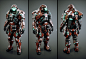 Planetside Arena - Class armour, Ranulf Busby | Doku : Concepted, modelled, rigged and textured armour for the 3 classes.  All share a single 2048 texture set with tint masks.