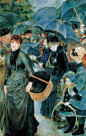 雷诺阿--伞，据说画面上左手提篮子的女人是以雷诺阿之妻阿林为模特的。