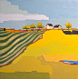 Geometric Farm - Landscape Painting 24x24 Oil Painting on Canvas