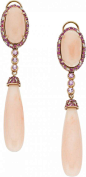 Coral, Sapphire, Diamond, Pink Gold Earrings. ht