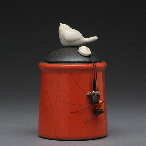 Ceramic jar with Bir...