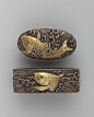 Sword-Hilt Collar and Pommel (Fuchigashira), Copper-silver alloy (shibuichi), gold, silver, Japanese. Edo period. Fish design. #mendressshoes