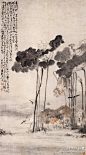 中国艺术品收藏：#花鸟画#【 清 黄慎 《莲鹭图》】纸本，水墨设色，186.3×109.2cm，1757年作，中国美术馆藏。 此图写水塘边荷花丛中两三鹭鸶觅食小景。虽是小景，但气势很大。荷叶饱笔湿墨，浓重写出，酣畅淋漓，挥洒自如。荷花狂草勾出轮廓，生机灵动。菡萏露角，莲蓬出头。三只鹭鸶均从荷丛之后露出，悠闲自在。