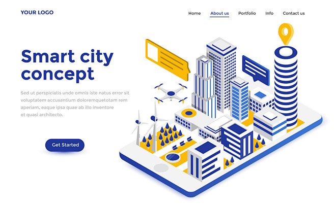 等距智能城市网站登陆页面设计模板 Mod...