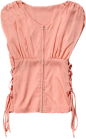 粉色抽绳系带高腰修身雪纺衫（多色）-最搭配