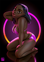Vanessa, Andrew Hickinbottom : Personal work
Meet Vanessa! I wanted to create a curvy pinup that explores dark skin, a dark background, and low light, but with vivid neon accents. She was a lot of fun to work on! She's not based on anyone in particular - 