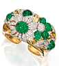 18 Karat Gold, Emerald and Diamond Cuff Bracelet, Trabert & Hoeffer Mauboussin