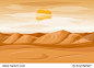 Desert mountains sandstone background. Dry desert under sun, endless sand desert. Vector illustration