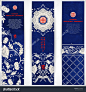 Set of three vertical banners. Beautiful flowers and blue watercolor background. Hand drawing. Imitation of chinese porcelain painting. Place for your text.-背景/素材,复古风格-海洛创意(HelloRF)-Shutterstock中国独家合作伙伴-正版图片在线交易平台-站酷旗下品牌