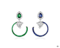 Les Ateliers Creations by Van Cleef & Arpels -Demoiselles earrings, Palais de la chance collection-White gold, emeralds, sapphires and diamonds.The Demoiselles earrings from the Palais de la chance collection represent two magical airy dragonflies, ..