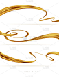 集金流波。金色的油漆笔触。豪华流设计元素。抽象的金色丝带。矢量插图。