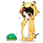 cute little chibi in a giraffe costume with a turtle.