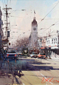 Joseph Zbukvic 
Peak Hour, Malvern
Watercolour, signed lower right, 36 x 26 cm