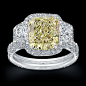 Fancy Light Yellow Radiant Cut Diamond set in Platinum Pavé and 18K Yellow Gold Ring with Trapezoids sidestones  l Norman Silverman Diamonds