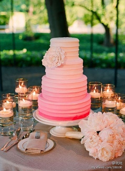 #婚礼蛋糕#粉红色渐变结婚蛋糕~甜蜜的幸...