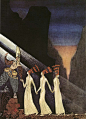 merdemare:

“Deliverance of the Three Princesses” from The Three Princesses in the Blue Mountain by Kay Nielsen.
As soon as they tugged at the rope, the Captain and Lieutenant pulled up the Princesses, one after the other. -The Three Princesses in the Blu