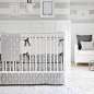 Gray Arrow Wanderlust in Gray Baby Bedding Set : This baby bedding is made to order and ships in 2-3 weeks.
Shown in 4 piece (sheet, skirt, bumper and blanket). For additional accessories, please select from below.
Questions? Need swatches? Please email o