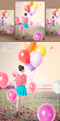 女生拍照多彩气球效果主题海报PSD模板Balloon posters template#ti219a15304 :  