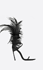 SAINT LAURENT Majorelle Woman IRIS 105 sandal in black leather and black ostrich feathers a_V4