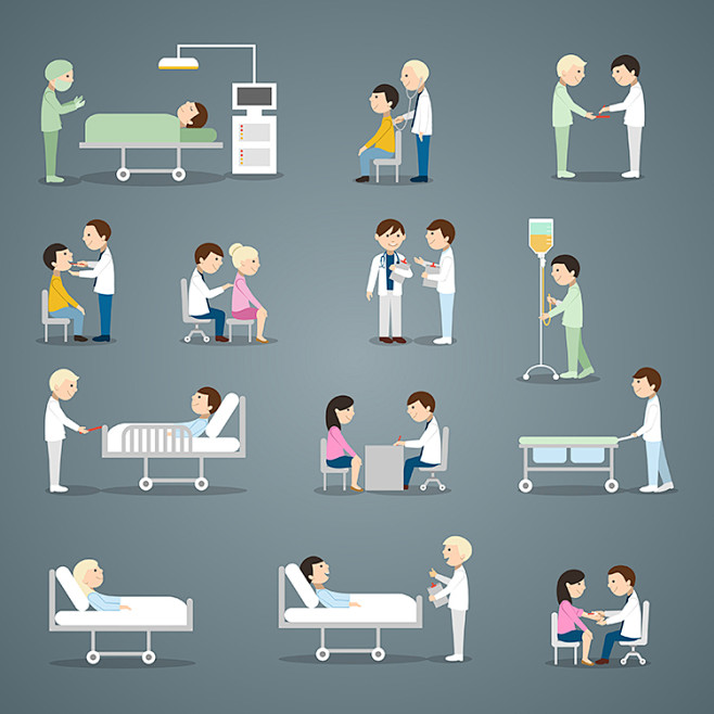 医院医护场景AI矢量素材 扁平化卡通医疗...