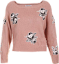 裸粉色立体玫瑰花优雅短款针织毛衣（多色）-最搭配